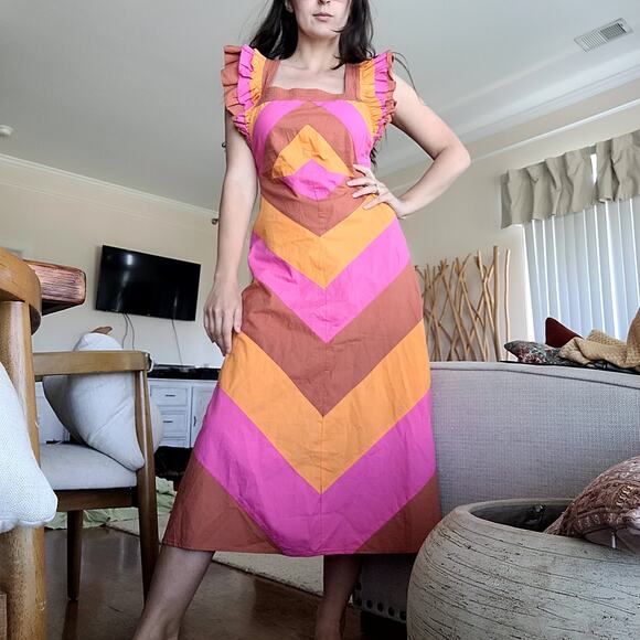 Anthropologie Dresses & Skirts - Anthropologie Love the Label Chevron Midi Dress with Ruffle Block Pattern Sz S